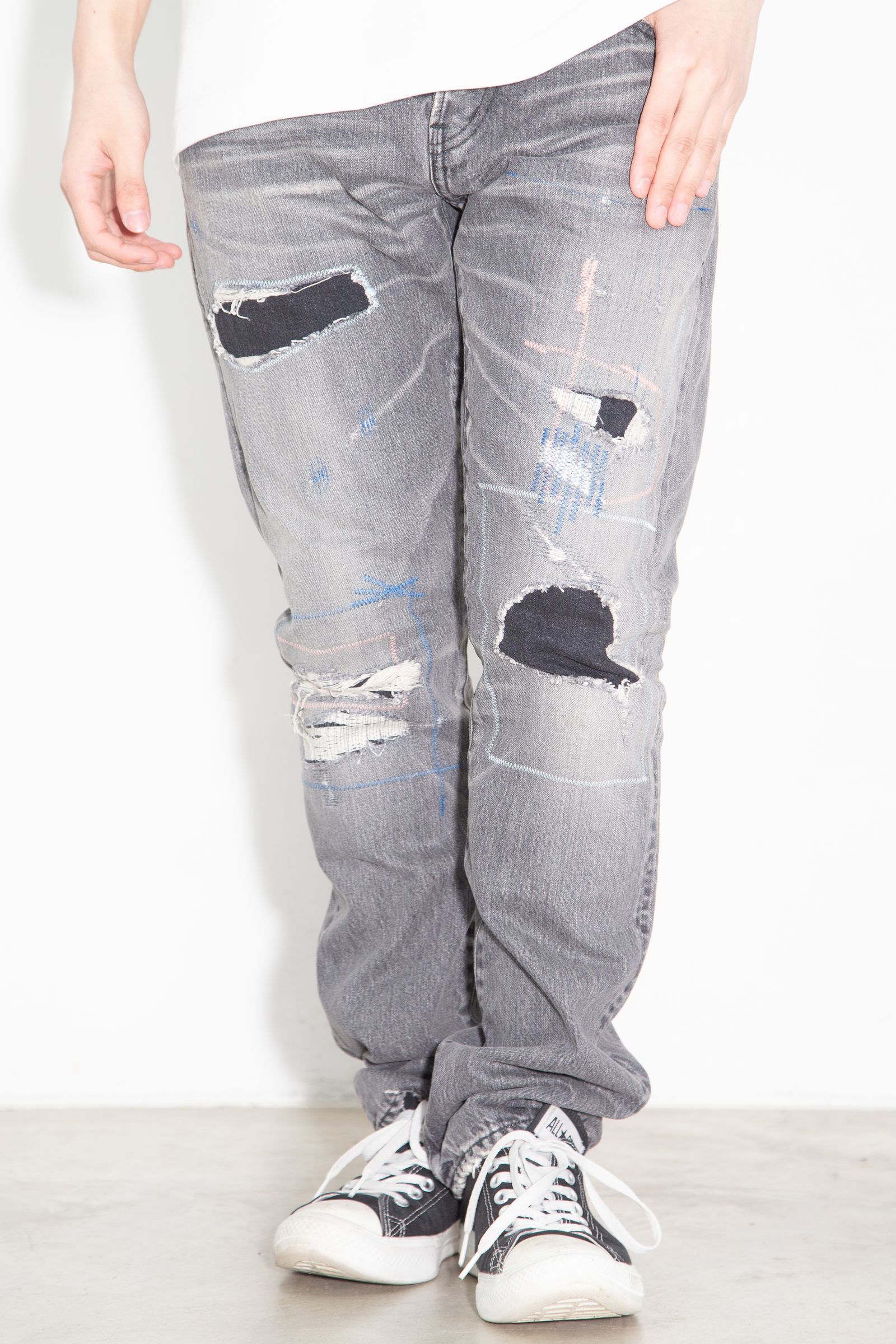 HYSTERIC GLAMOUR - MSR加工 スリムストレートデニムパンツ / ブラック