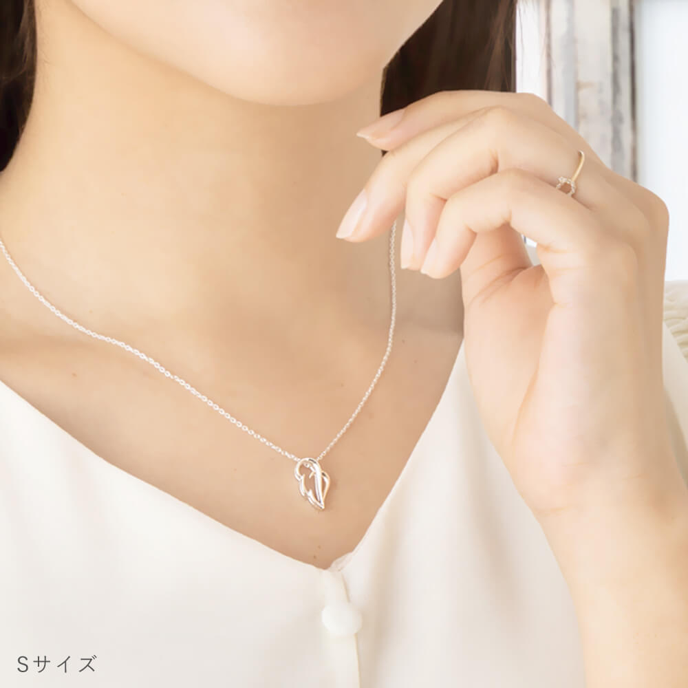 シルバー＆ゴールド ツートン羽モチーフネックレス（小） 未来天使