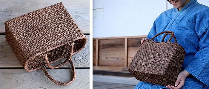 国産】山ぶどう 細網代編み手提げ籠バッグ（小） | 虎斑竹専門店 竹虎