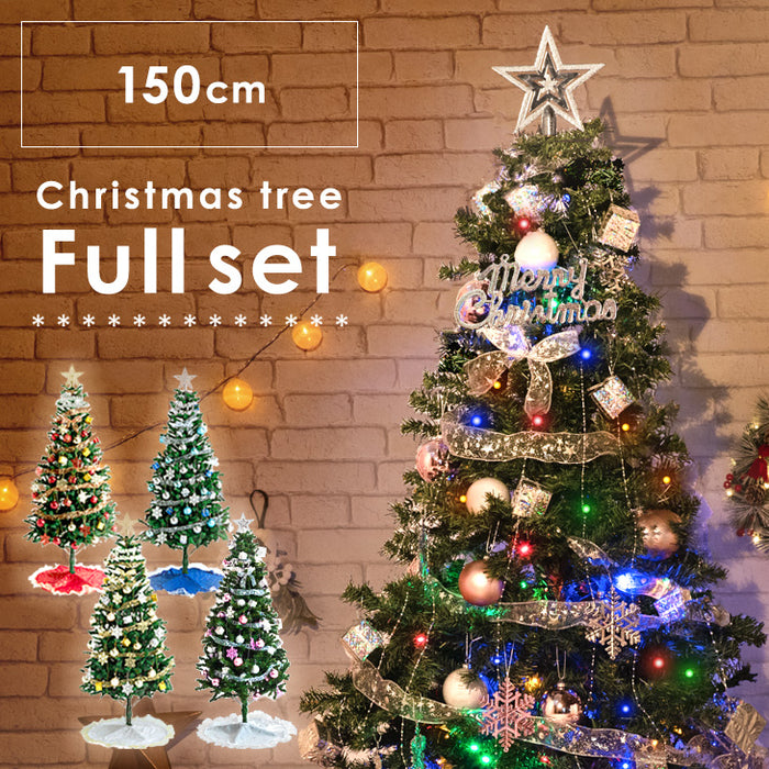 150cm] クリスマスツリーセット オーナメントセット ライト付 LED