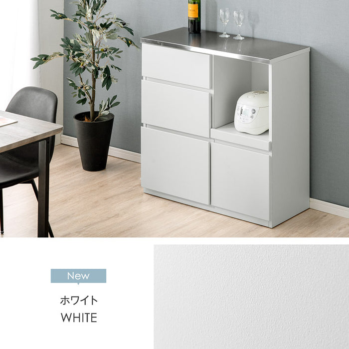 幅90] 日本製 キッチンカウンター ステンレス天板 完成品 食器棚