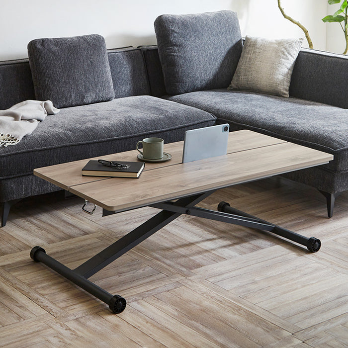 幅120cm] 無段階 昇降式テーブル 高さ調節 木製 木目調 長方形