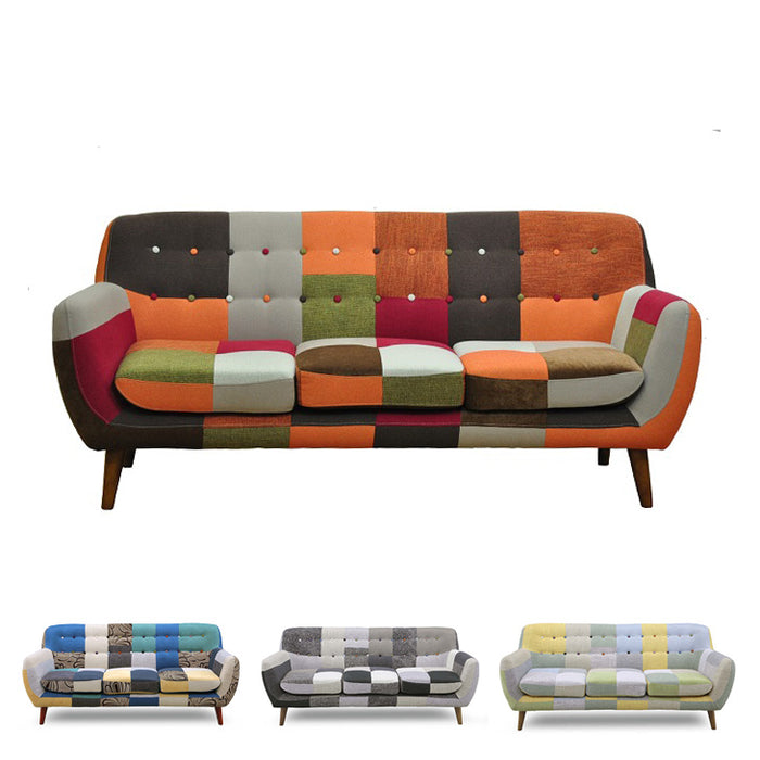 3人掛け 幅182cm ソファ カラフル パッチワーク ファブリック【超大型