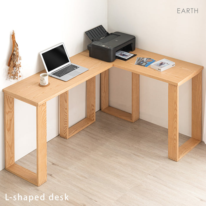 幅100＋120] 2点セット 天然木 L字型デスク【超大型商品】〔71020109