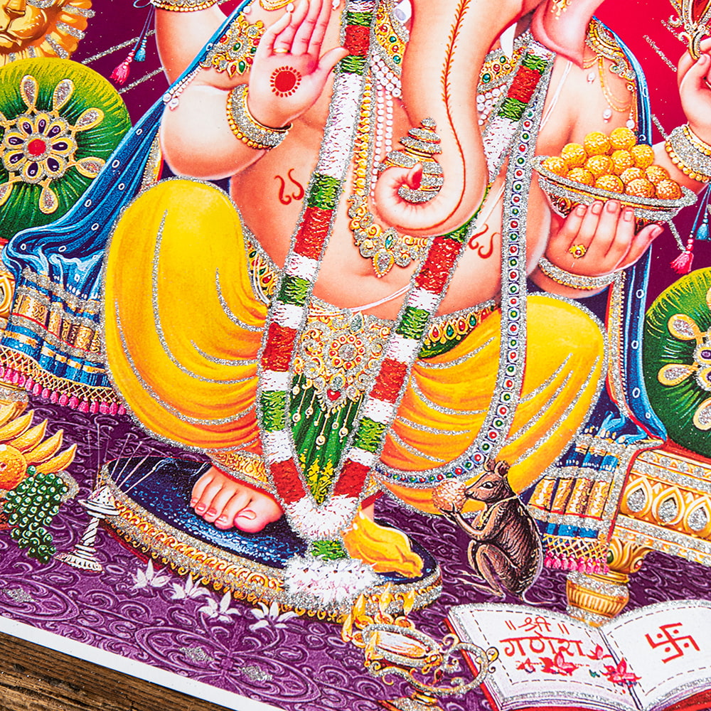 約40.5cm×約30.5cm〕輝くラメ入り・インドのヒンドゥー神様ポスター