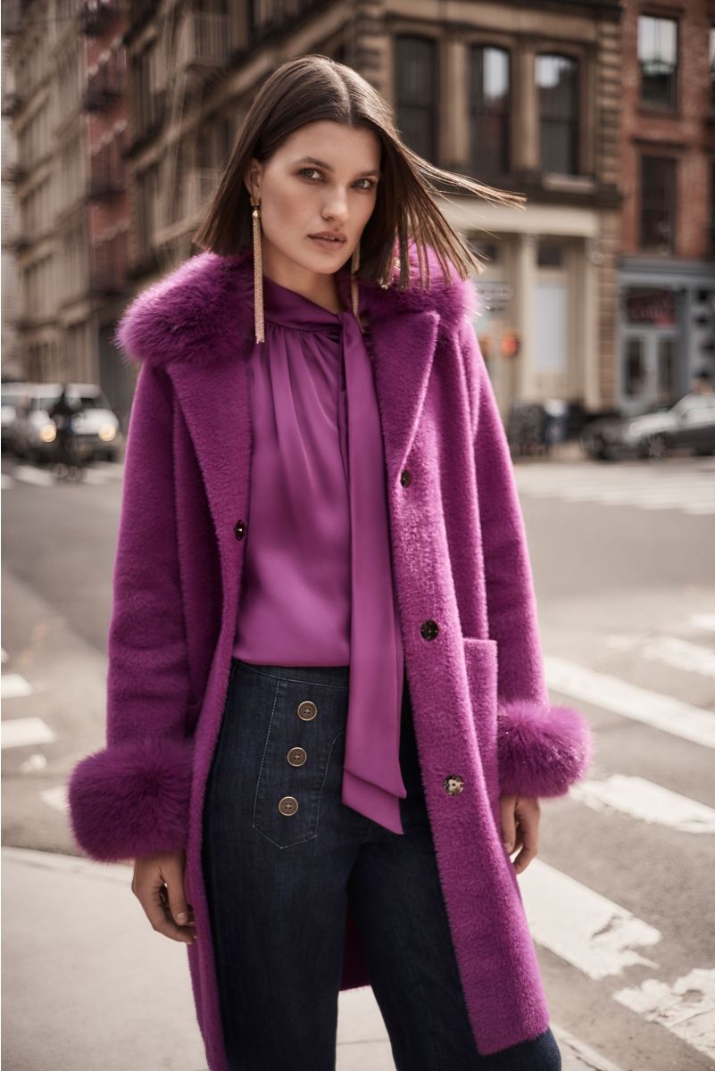 Joseph Ribkoff Feather Yarn and Faux Fur Sweater Coat – Trendy