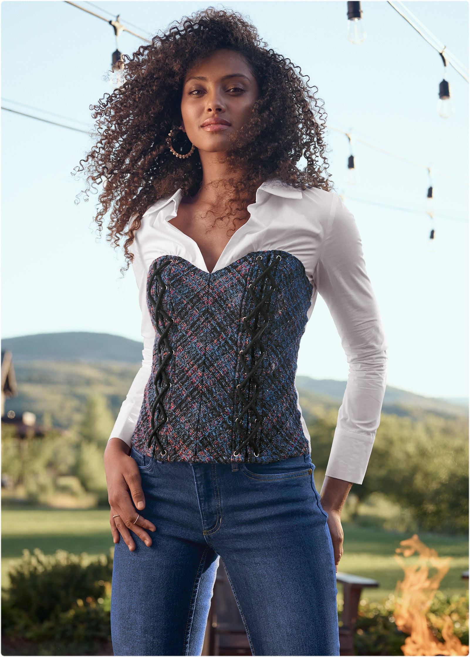 Layered Tweed Bustier Top - Navy Multi – Venus Fashion