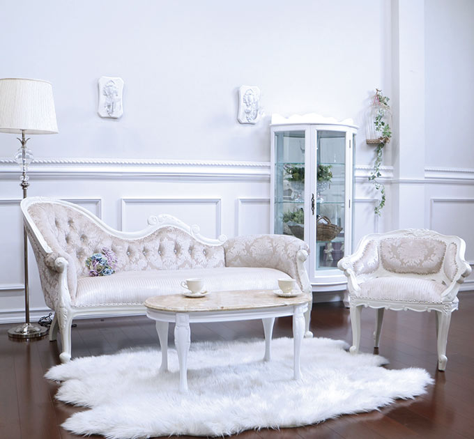 輸入家具 ブリリアントカウチソファ(シルバー) 姫系 カウチ 3P