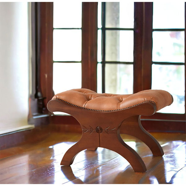 アンティーク調 チェスターフィールド調 オットマンスツール（キャメル