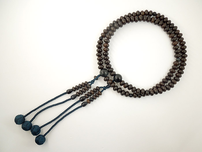 縞黒檀素挽ミカン玉尺三振分 鉄紺かがり凡天 紺虎目石仕立 お数珠の