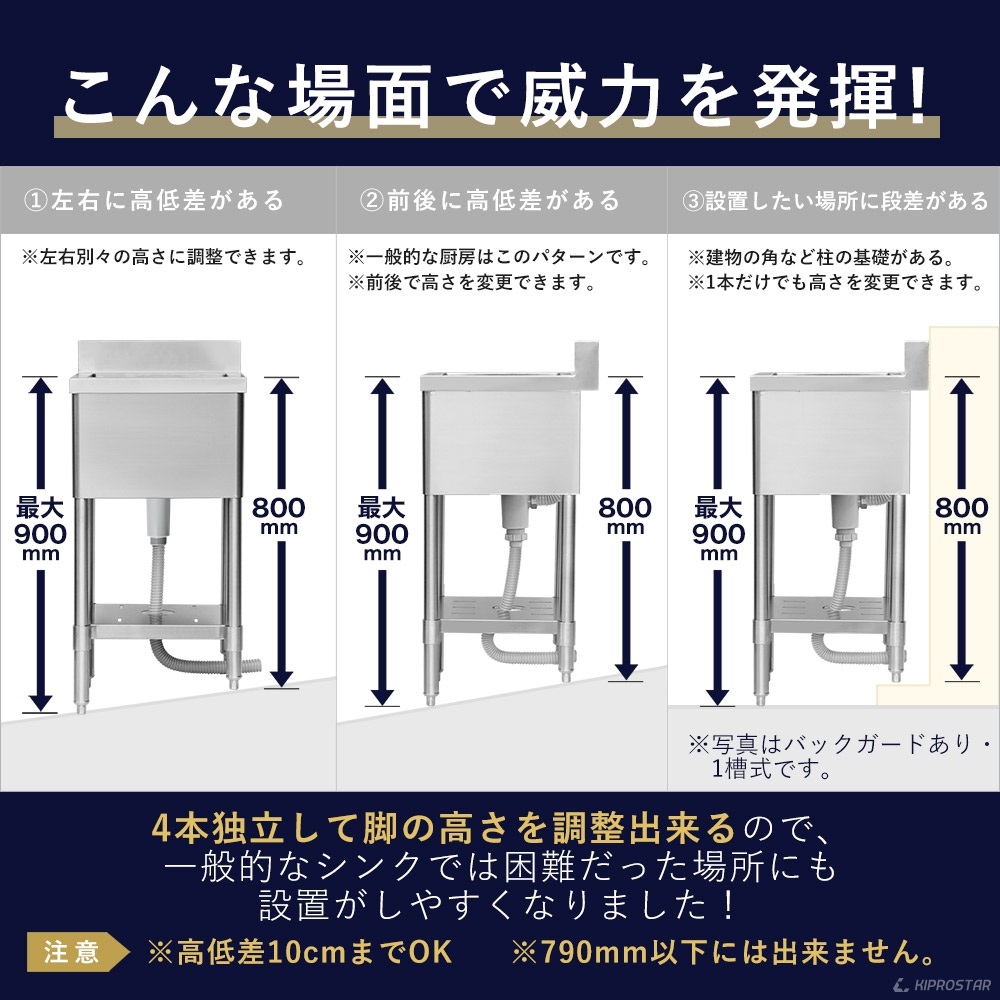 業務用 ステンレス シンク 1槽式 750×450×高さ800 KS1-7545 - 厨房機器