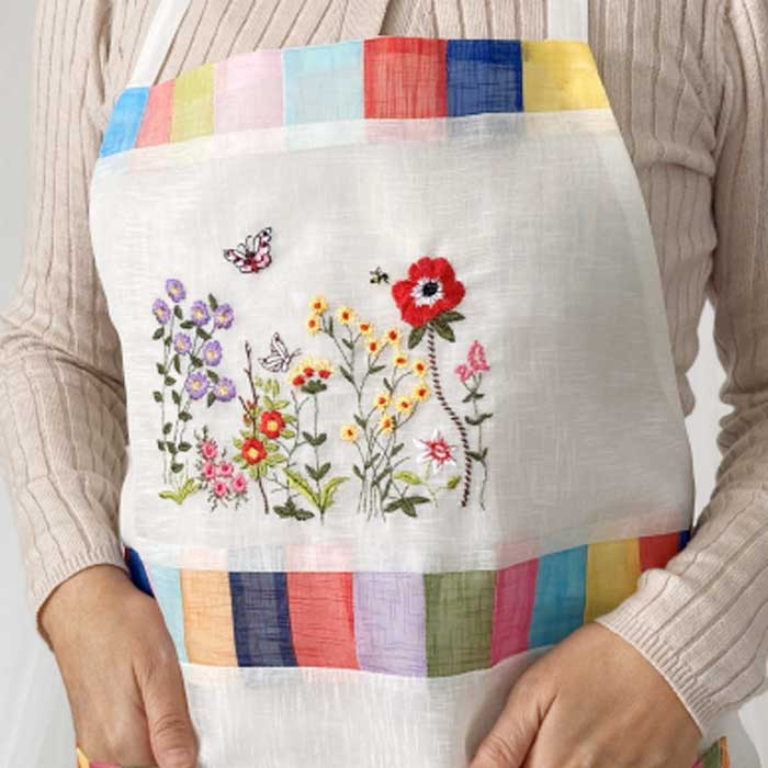 韓国 刺繍入り おしゃれエプロン かわいい レディース ポケット付き