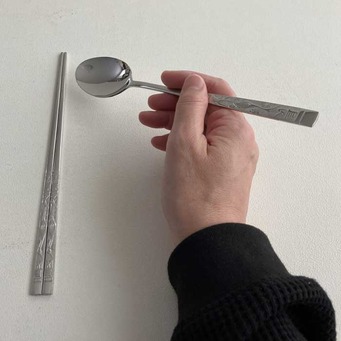 韓国スジョセット・ステンレス箸セット 鶴 (箸、スプーン) 箸類 夢市場