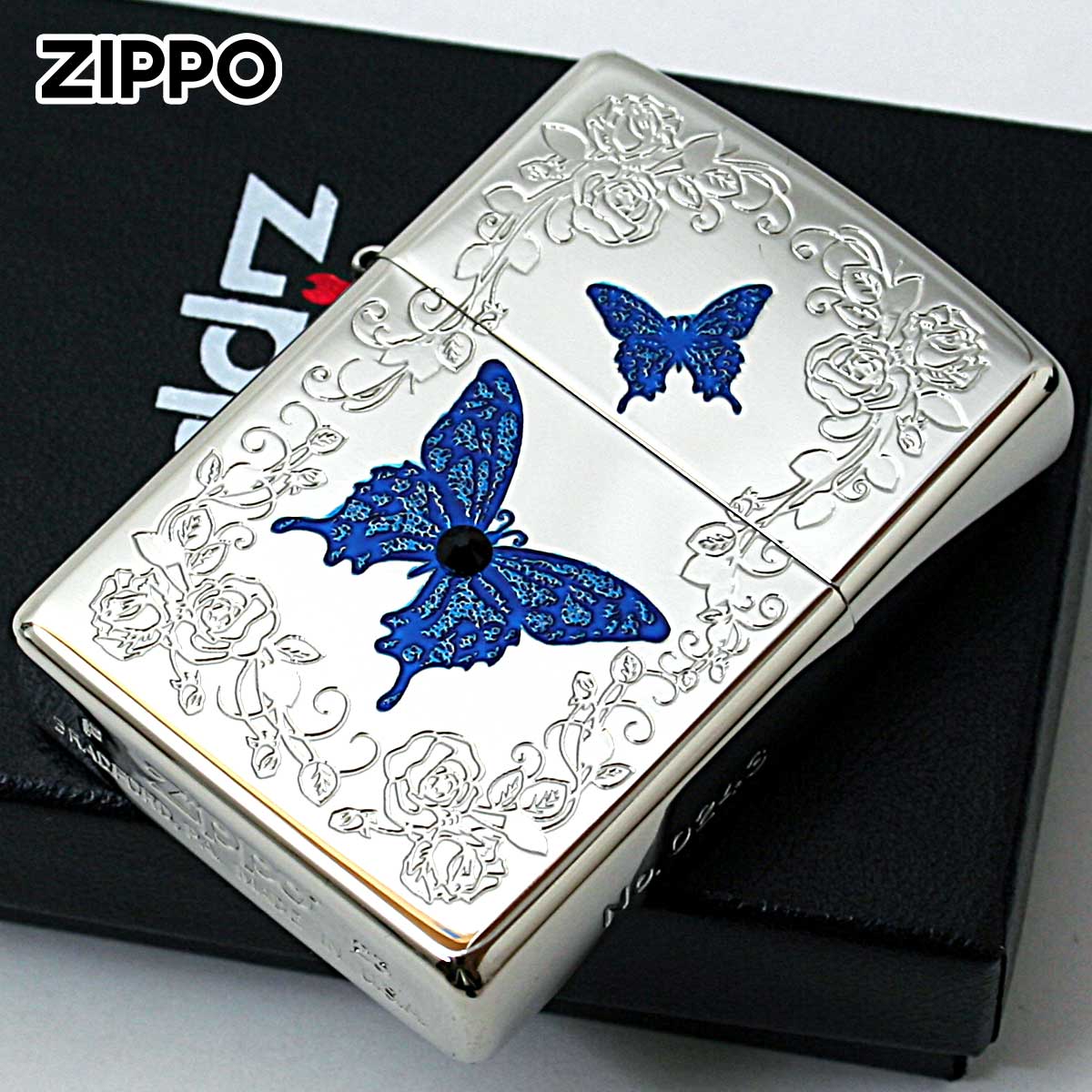 Zippo ジッポー 蝶々 バタフライ ブルー ホワイトニッケル Blue