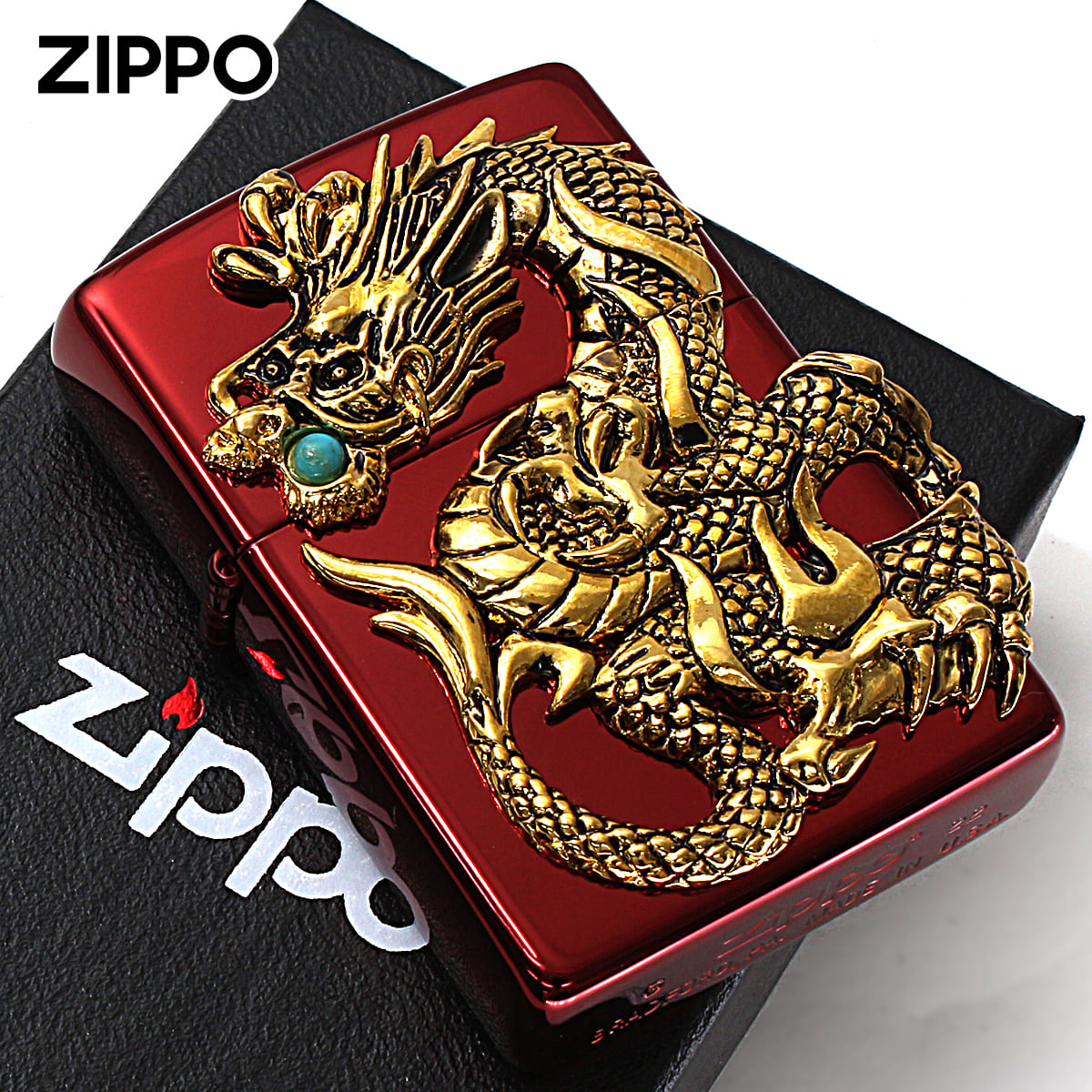 Zippo ジッポー 限定100個 ドラゴンメタル ターコイズ 龍 天然石