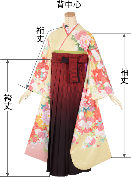 袴単品：P218-LW黒×後ろ椿刺繍(W15)│ 袴レンタル │ 京都着物レンタル夢館