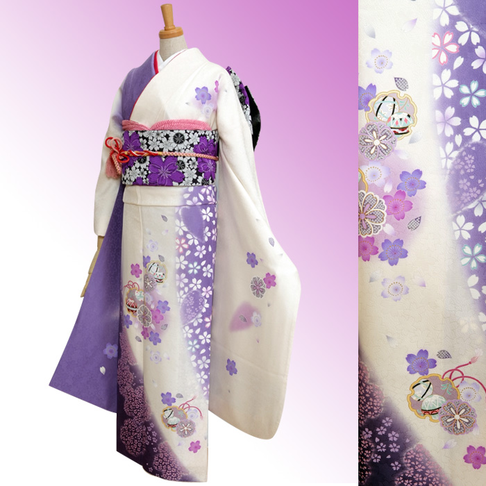 ルーピー R7SK1311 振袖+帯 2点セット 豪華な花々 六通柄 ルーピー