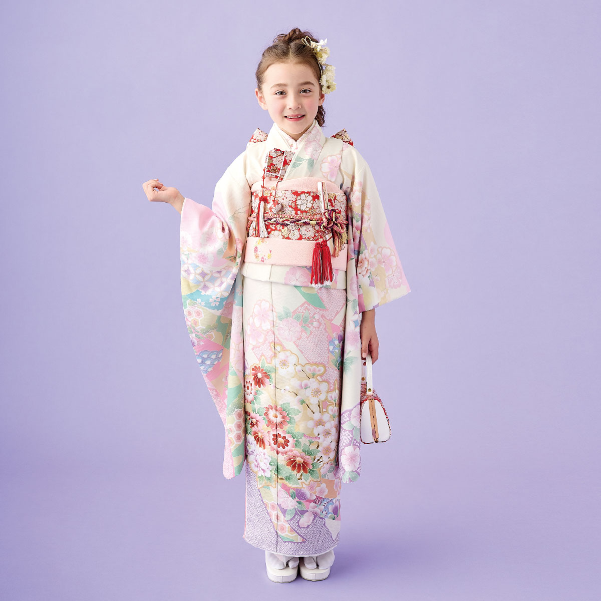 七五三七歳四つ身：N169 式部浪漫 アイボリー 源氏香 | 七五三着物