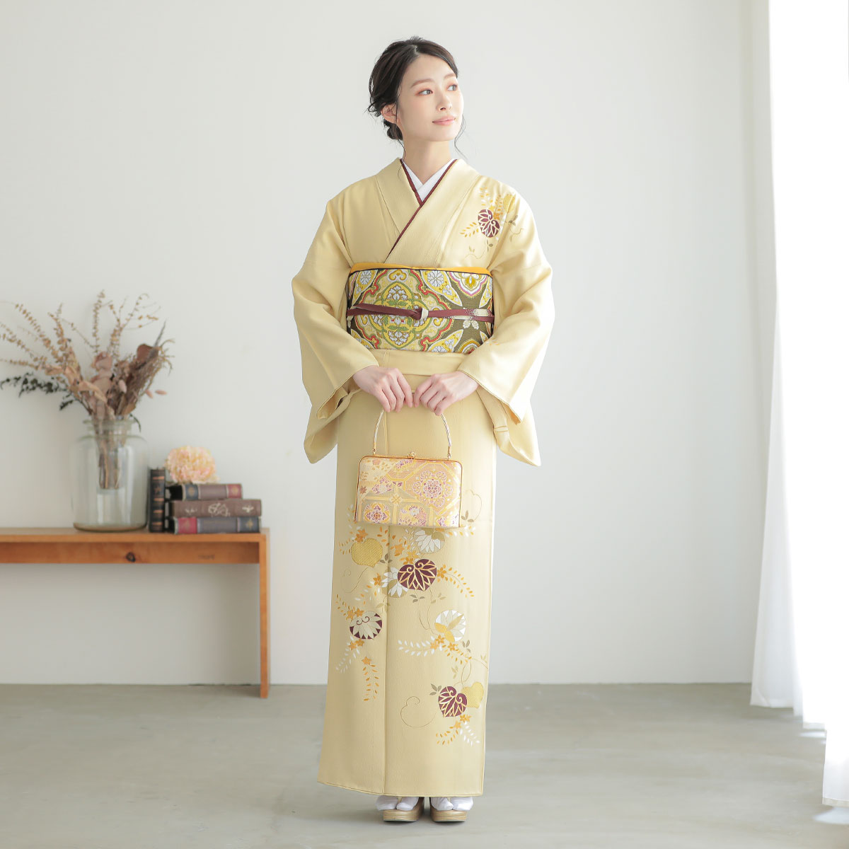 訪問着：H964 ベージュ 葵柄| 訪問着レンタル │ 京都着物レンタル夢館