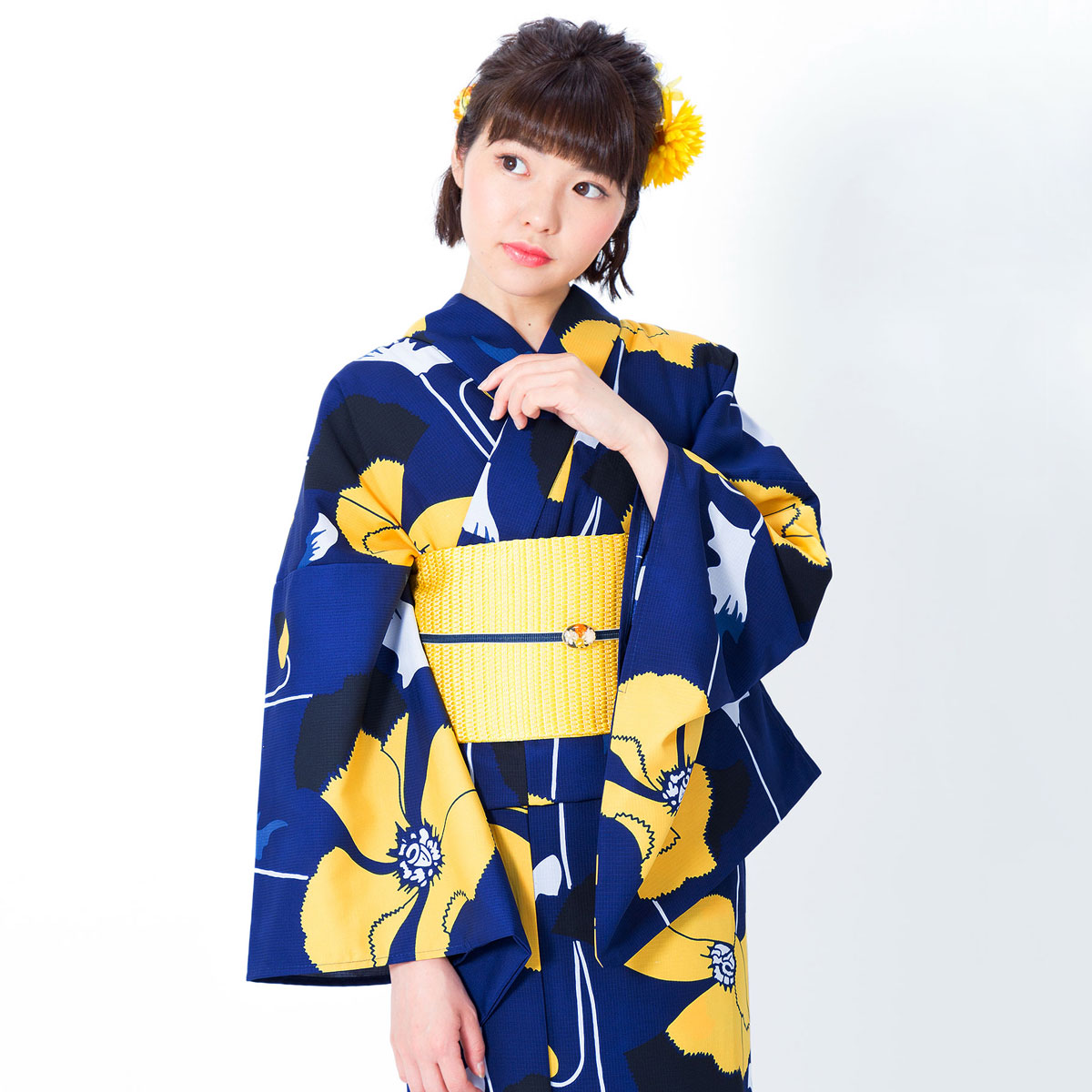 浴衣: YK031 きもの町 イエロー 芥子 | 京都着物レンタル夢館