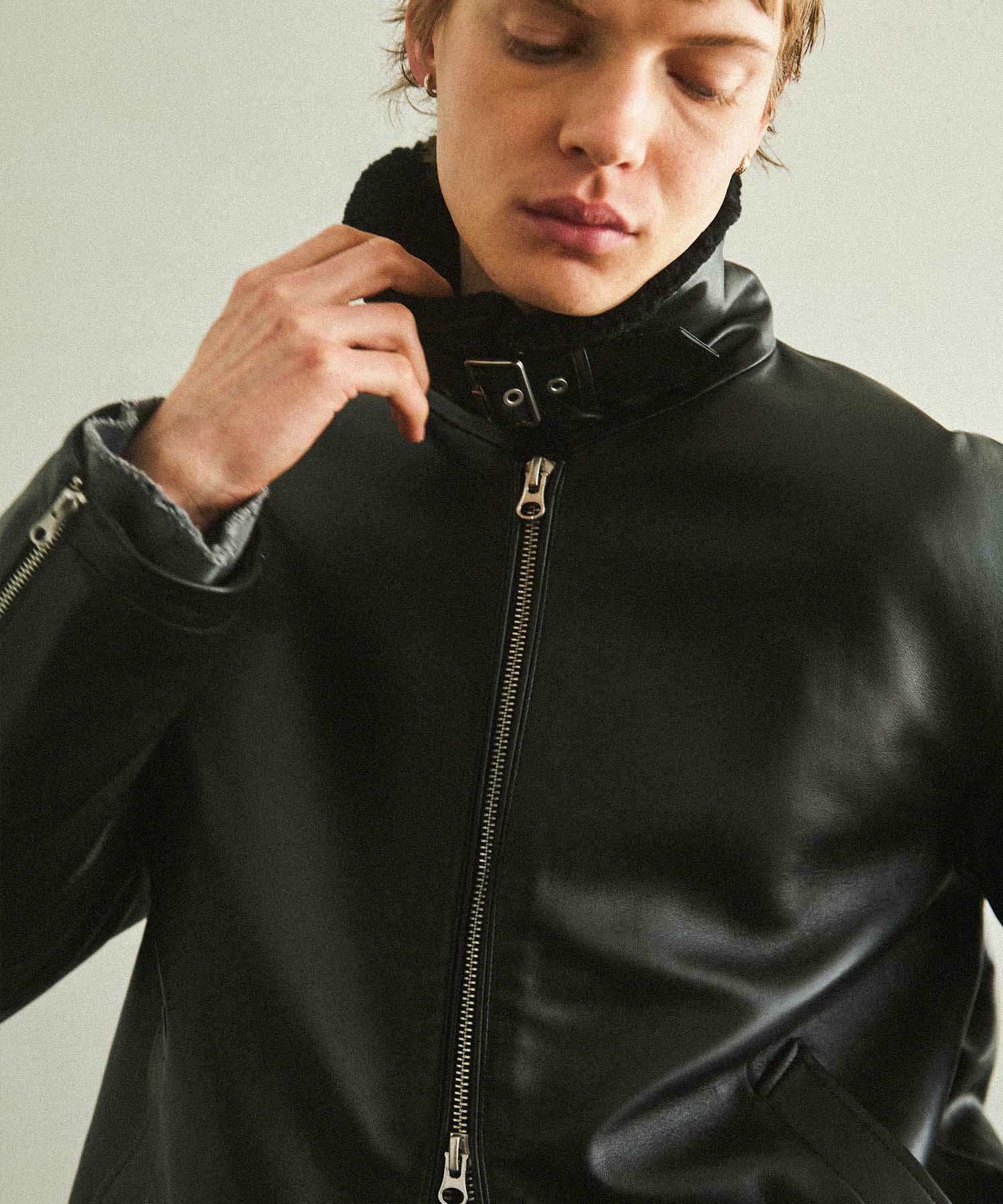 OPENING ACT] リアルレザームートンハイネックジャケット | OPENING ACT