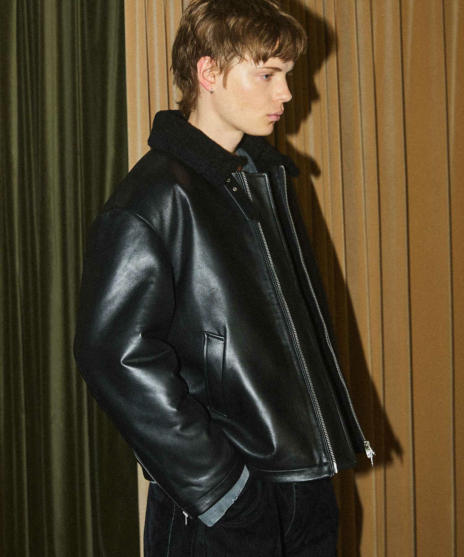 OPENING ACT] リアルレザームートンハイネックジャケット | OPENING ACT