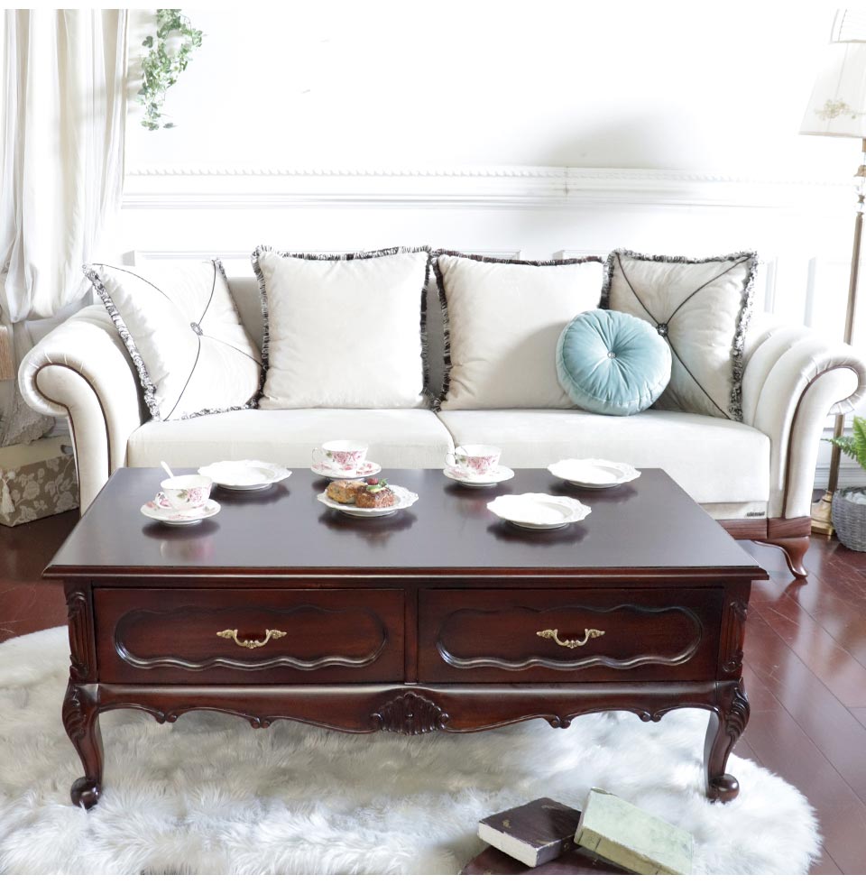 センターテーブル 引出付き 幅127cm｜英国調 アンティーク調｜おしゃれ