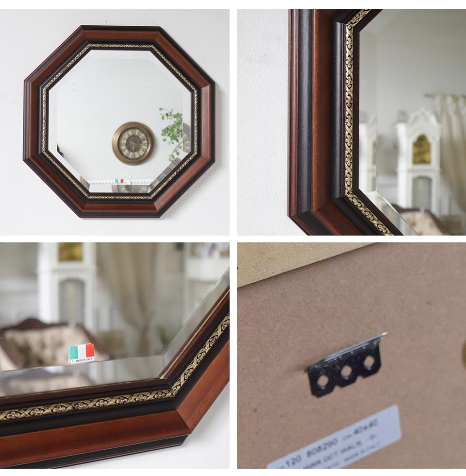 イタリア製 鏡 八角形 木製フレーム スタンドミラー 100cm イタリア製