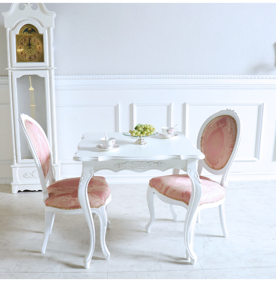 輸入家具 コンパクトダイニングセット 2人掛け 幅80cm ホワイト×ピンク