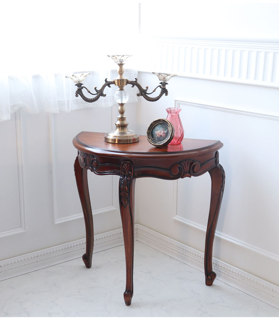 猫脚 コンソール 花台 幅74cm 半円 おしゃれ アンティーク スリム