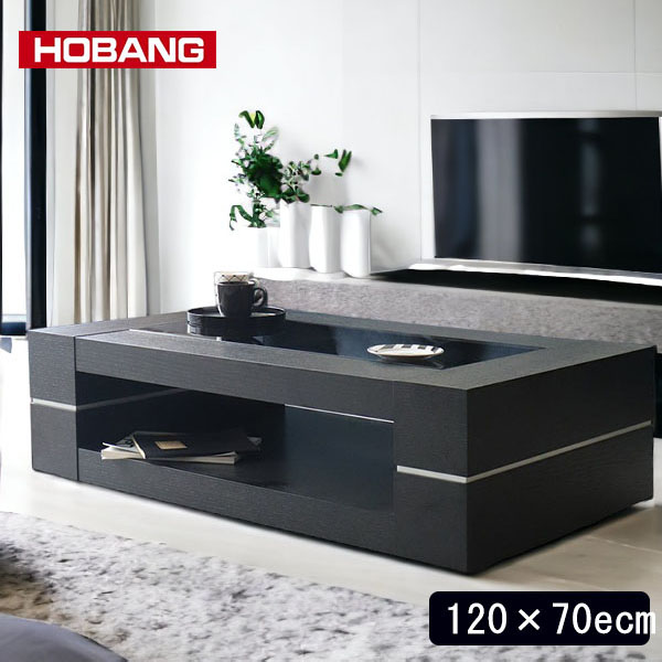センターテーブル 幅120cm ブラック 木目×ガラス HOBANG｜モダン家具
