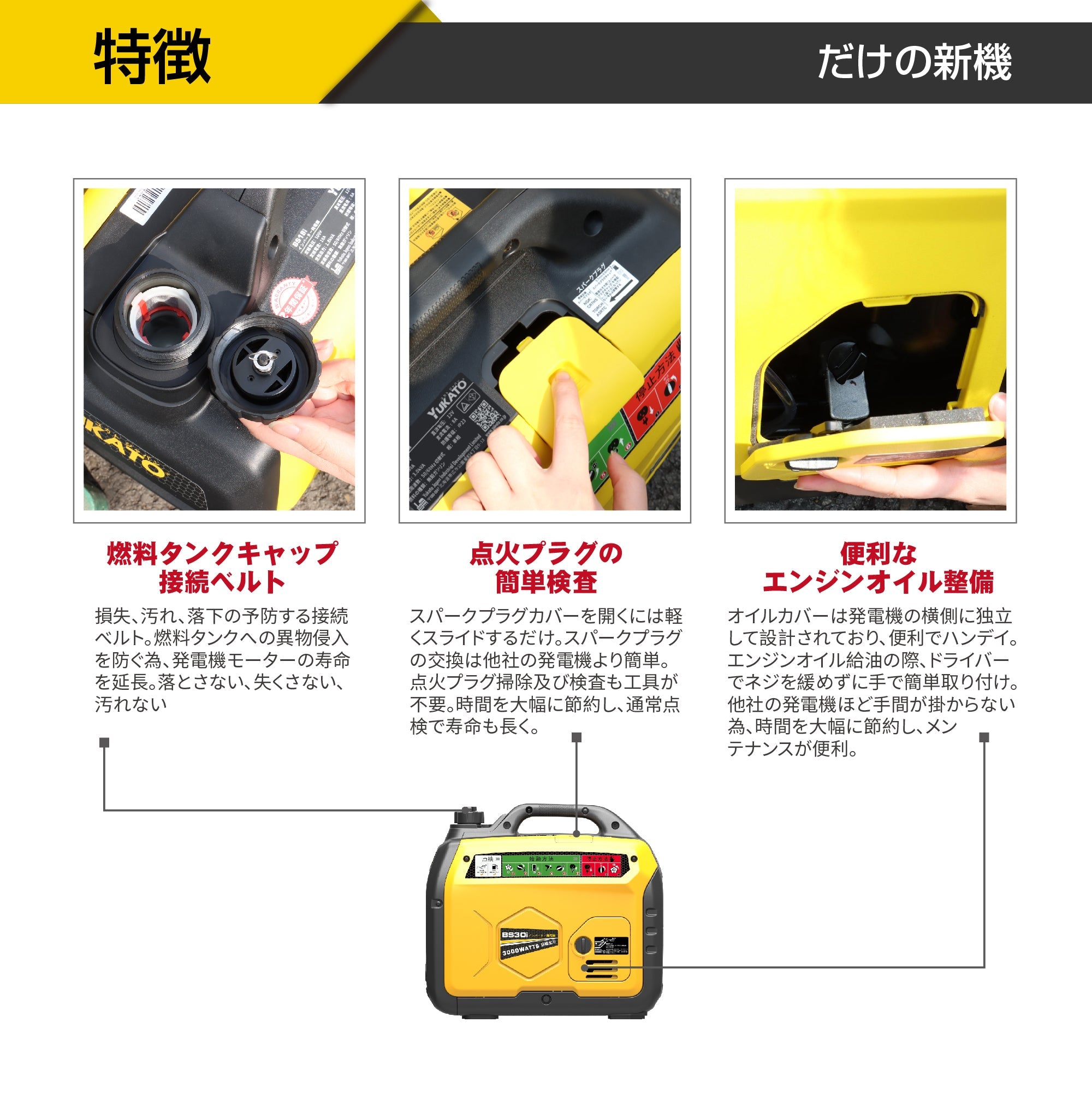 YUKATO BS30i インバーター発電機 3000W – YUKATOジャパン公式サイト