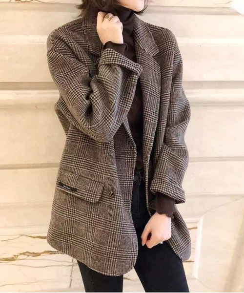 ジャケット テーラードジャケット グレンチェックダブルブレスト