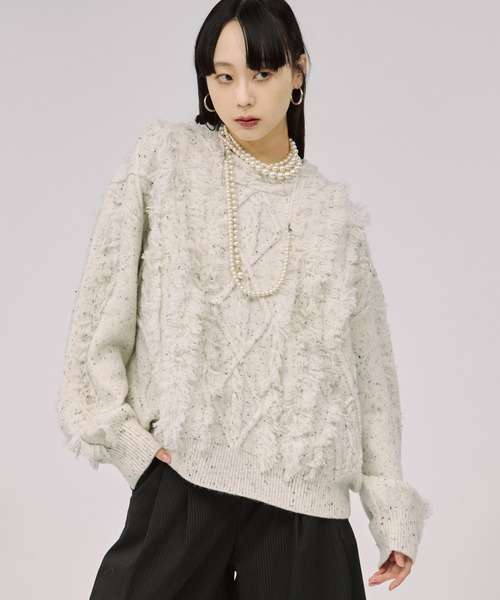 Ezick ニット セーター cable fringe mix knit ケーブルフリンジ