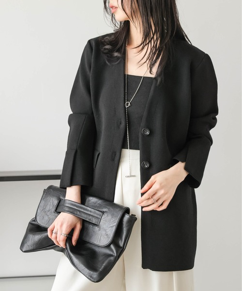 Lajour ジャケット ノーカラージャケット 日本製 ノーカラー ニット