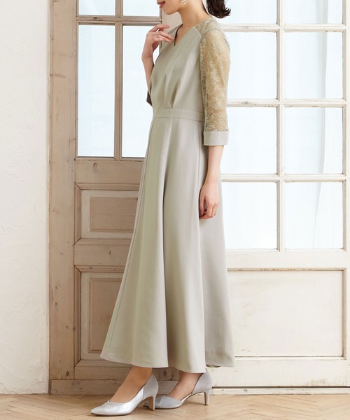 AIMER（エメ） ドレス フラワーレース袖マキシ丈パーティードレス