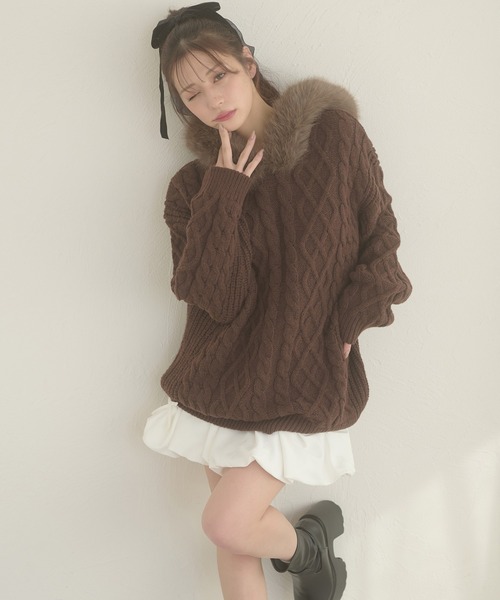 Ambre Neige（アンブルネージュ） ニット セーター fake fur hood