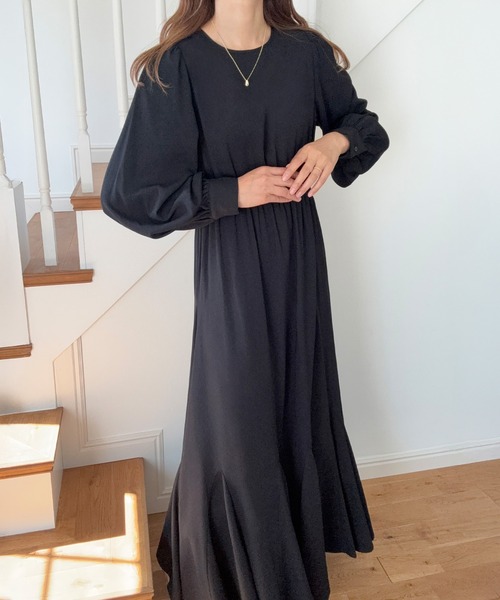 LAUIR（ラウアー） ワンピース パフスリーブワンピース+ジャガード