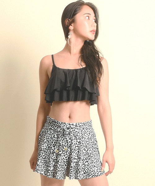 LEAD（リード） 水着 3点セットクールに攻める。無地×ヒョウ柄二段