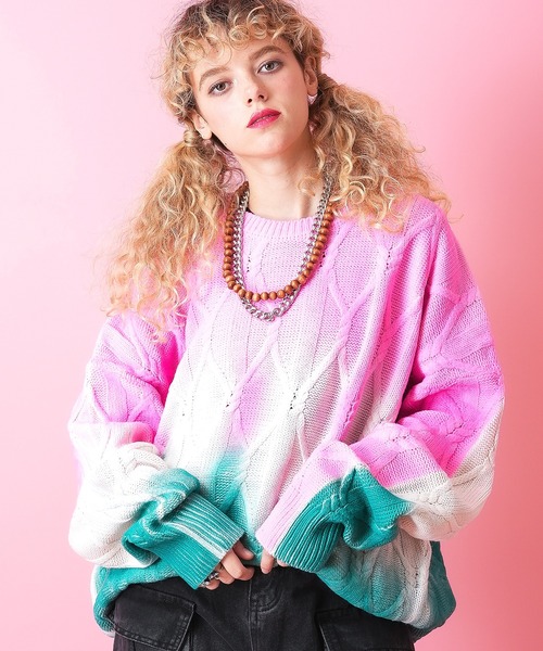 セーター ニット a.p.o.v. グラデーションケーブルニットセーター