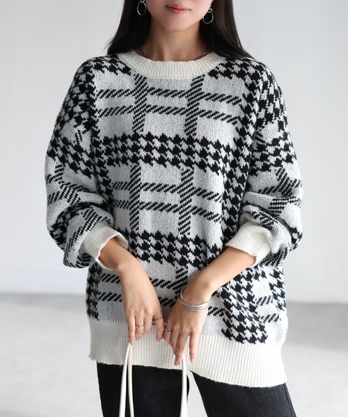 Riberry（リベリー） ニット セーター 千鳥柄チェックジャガードニット
