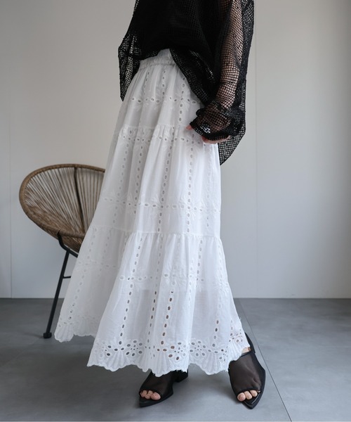 ap retro スカート スカラップ刺繍ティアードスカート / レース