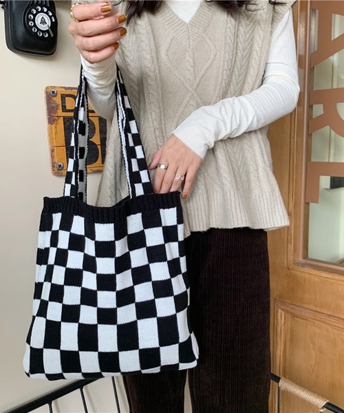 STYLEBLOCK（スタイルブロック） トートバッグ 市松模様ニットトート
