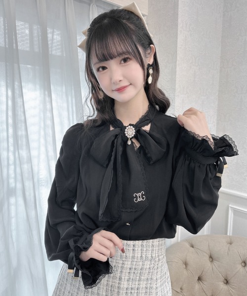 クチュールバイロジータ ブラウス シャツ ボウタイ刺繍入りブラウス