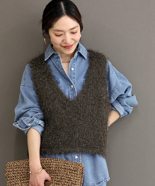 Aletta vita ベスト ジレ フェザーヤーンVネックニットベスト