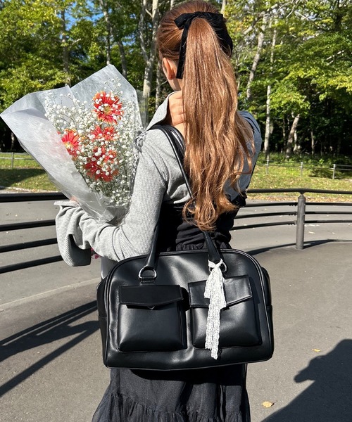 napinna maison ボストンバッグ ダブルポケットスクエアトートバッグ