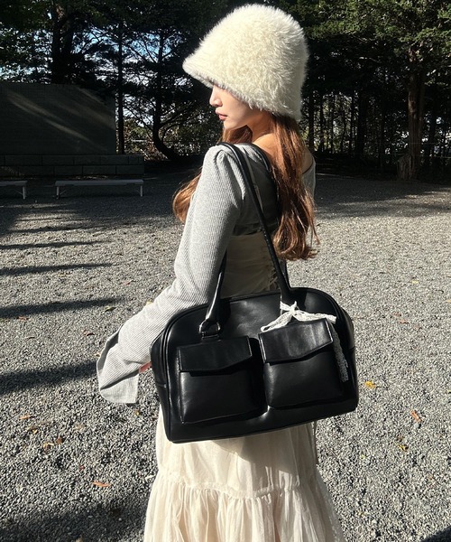 napinna maison ボストンバッグ ダブルポケットスクエアトートバッグ