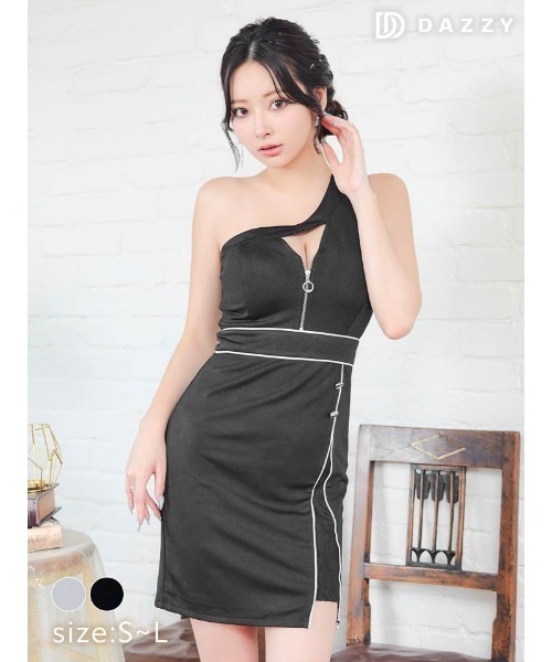 DAZZY（デイジー） ドレス フロントジップ ワンショルダー パイピング