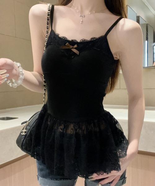 gossip!ロサンゼルス キャミソール Y2K ティアード レースフリル