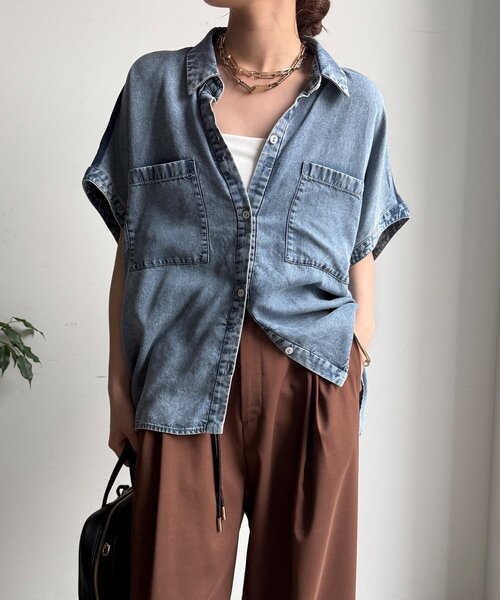 DouDou（ドゥドゥ） ブラウス シャツ リヨセルデニムバック切替シャツ